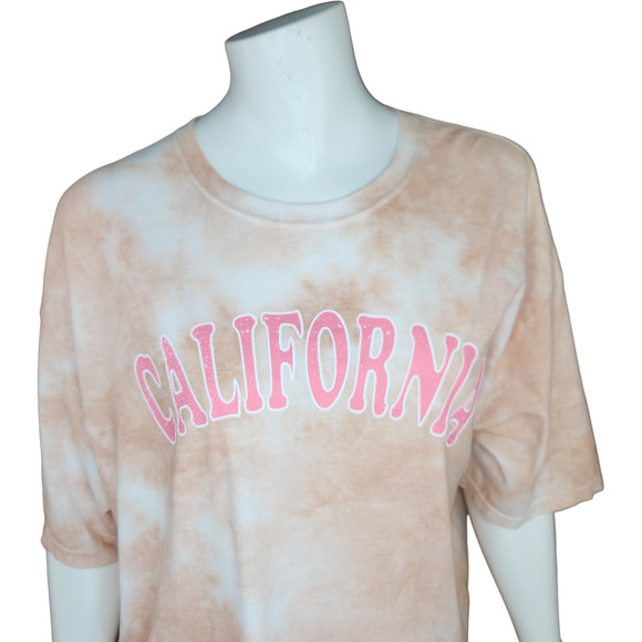 Stunner California Womens XL Peach Tye-Dye Short Sleeve Graphic Tee Raw Hem NWT - Picture 2 of 12
